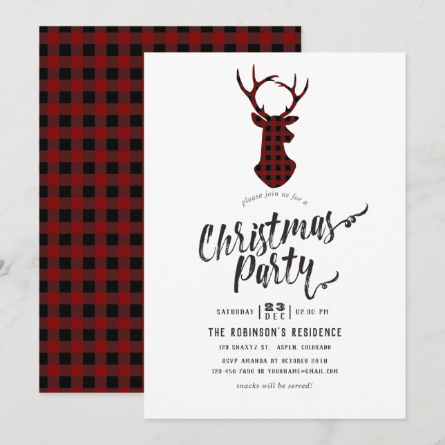 Invitation Buffalo Plaid Christmas Party (Devant / Derrière)