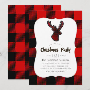 Invitation Buffalo Plaid Deer Scrapbook Motif Noël