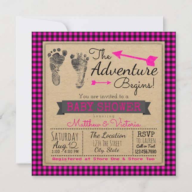 Invitation Buffalo Plaid Girls Boho Baby shower (Devant)