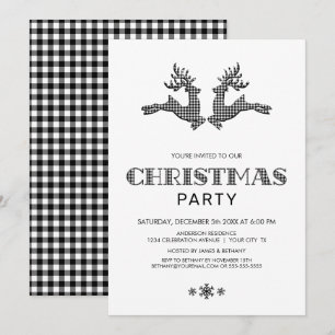 Invitation Buffle noir blanc Plaid Deer Christmas Party