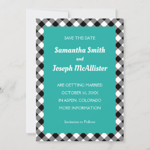 Invitation Buffle noir blanc turquoise plaqué Enregistrer la 