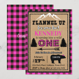 Invitation Buffle noir rose Plaid Girl Anniversaire Invitatio