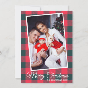 Invitation Buffle noir rouge Plaid Photo personnalisée Noël