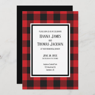Invitation Buffle Noir Rouge Plaid Rustic Rehearsdîner