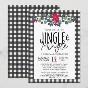 Invitation Buffle noir rustique blanc Plaid Christmas Party