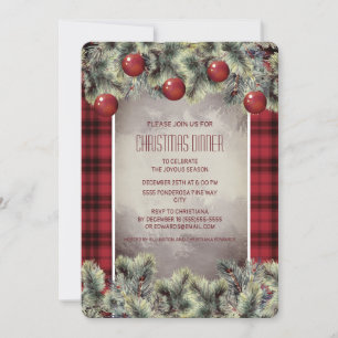 Invitation Buffle Rustique Plaid Silver Grey Dîner de Noël