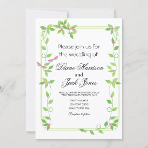 Invitation Bufs roses sur lierre vert