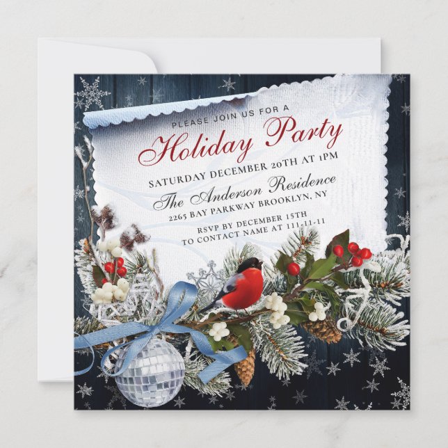 Invitation Bulfinch & Holly Berry Fête de Noël (Devant)