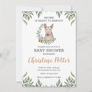 Invitation Bull Terrier Chien Boy Boho Baby shower de verdure