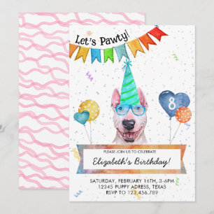 Invitation Bull Terrier laisse Pawty Dog fête d'anniversaire