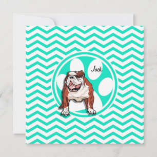 Invitation Bulldog ; Aqua Green Chevron