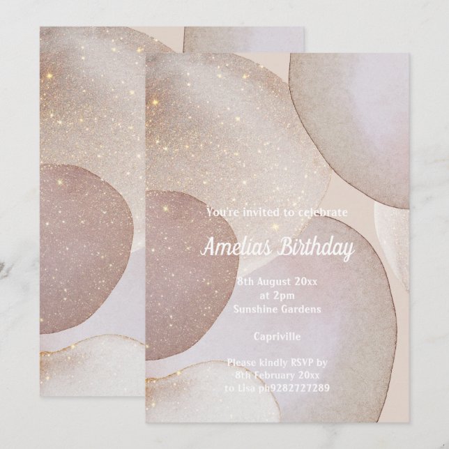 INVITATION BULLE DE MARBRE LUXE ANNIVERSAIRE (Devant / Derrière)