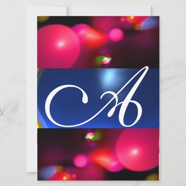 Invitation BULLE DE QUANTUM MONOGRAMME rouge bleu (Devant)
