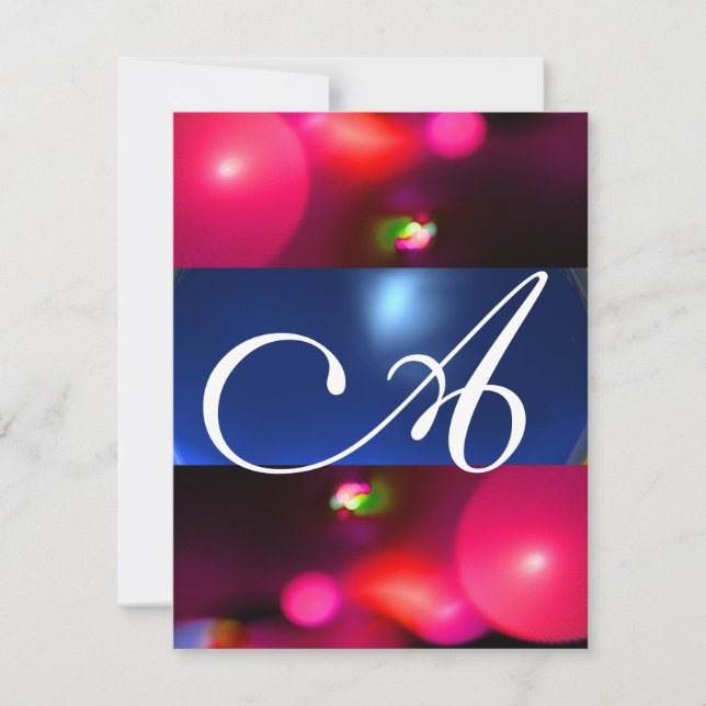 Invitation BULLE DE QUANTUM MONOGRAMME rouge bleu (Devant)