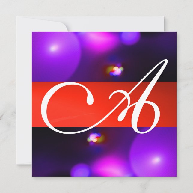 Invitation BULLE DE QUANTUM MONOGRAMME rouge noir violet (Devant)
