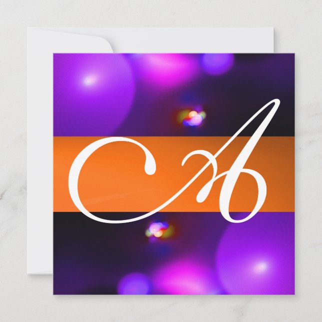 Invitation BULLE DE QUANTUM MONOGRAMME violet orange (Devant)