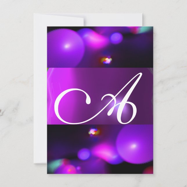 Invitation BULLE DE QUANTUM MONOGRAMME  violet rsvp (Devant)