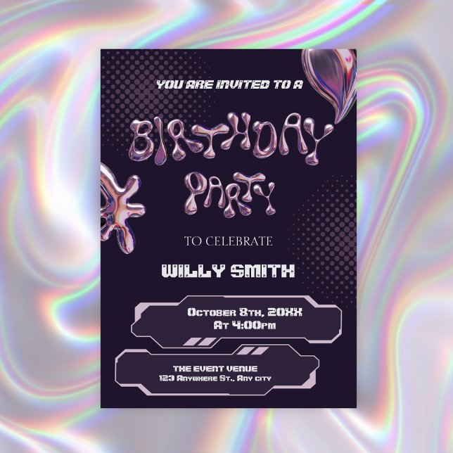 Invitation Bulle métallisée violette Y2K  (Créateur téléchargé)