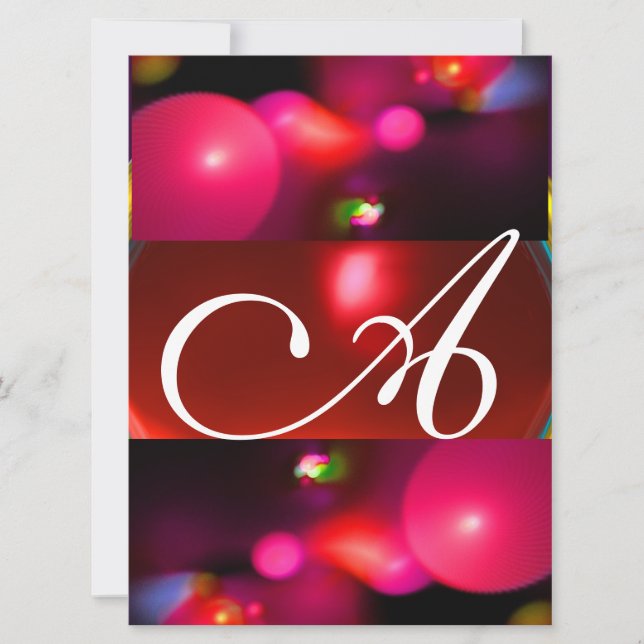 Invitation Bulle quantique monogramme rouge noir rose (Devant)