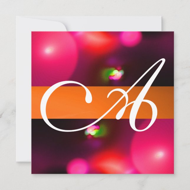 Invitation Bulle Quantique Monogramme rouge orange (Devant)