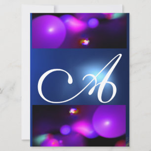 Invitation Bulle quantique monogramme violet bleu