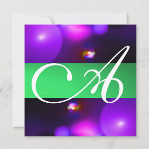 Invitation Bulle quantique monogramme violet vert