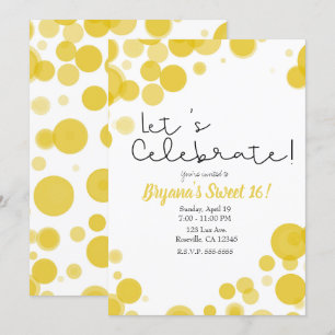 Invitation Bulles à pois jaunes Fêtons la fête