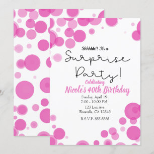 Invitation Bulles à pois roses et blancs pour une fête surpri