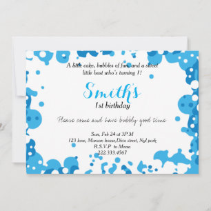 Invitation Bulles bleues modernes Premier anniversaire