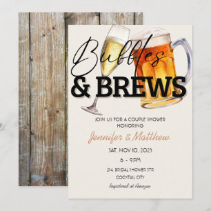 Invitation Bulles Brasserie Bois Rustique Bière Couple Shower