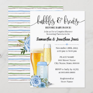 Invitation Bulles & brasseries avant bébé à baby shower bleu