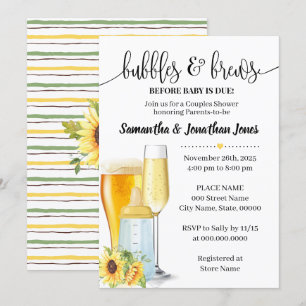 Invitation Bulles & brasseries avant bébé à baby shower jaune