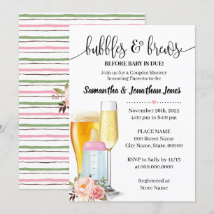 Invitation Bulles & brasseries avant bébé baby shower rose