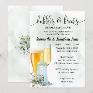 Invitation Bulles & brasseries avant bébé dû douche Eucalyptu