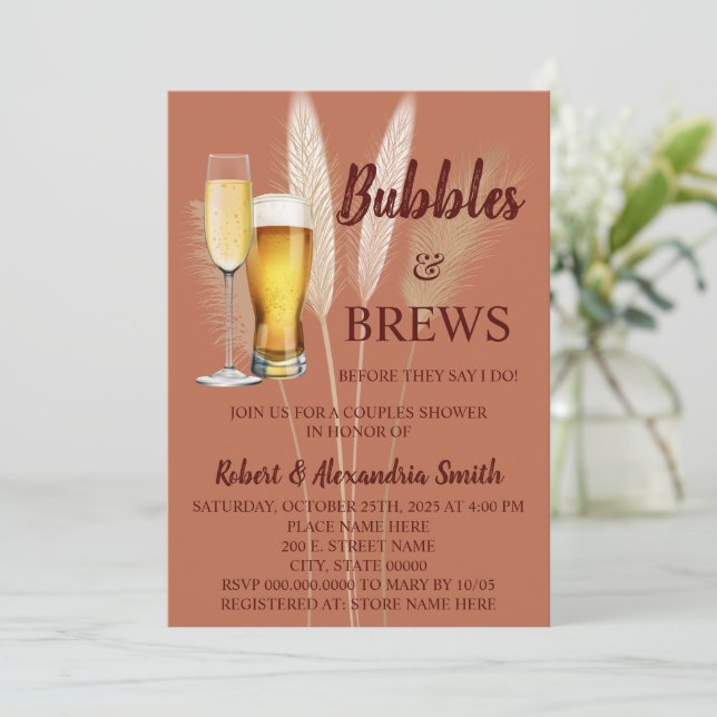 Invitation Bulles & Brews Couples Wedding shower Pampas (Debout devant)