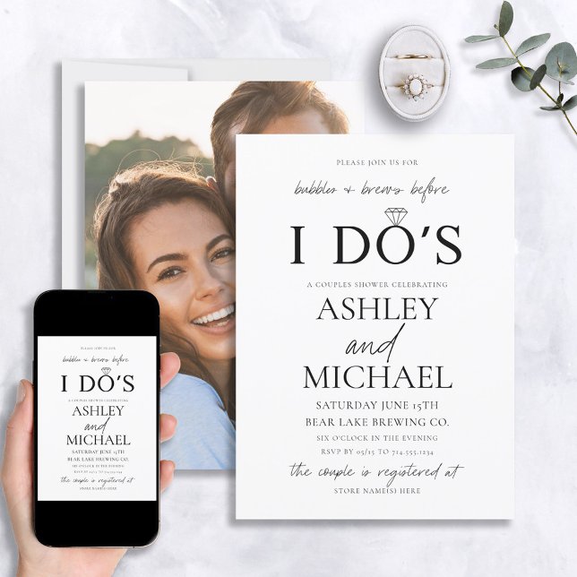 Invitation Bulles & Brews Simple Script Photo Douche (Créateur téléchargé)