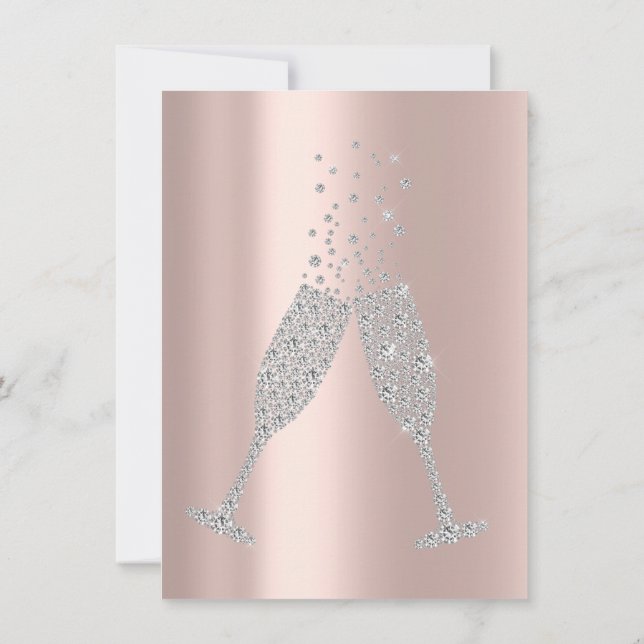 Invitation Bulles champaiennes Verre Gris Argent Diamant Rose (Dos)