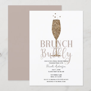 Invitation Bulles de Champagne Rose Beige Mariage Petit Déjeu