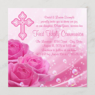 Invitation Bulles de rose rose pour la Première Communion