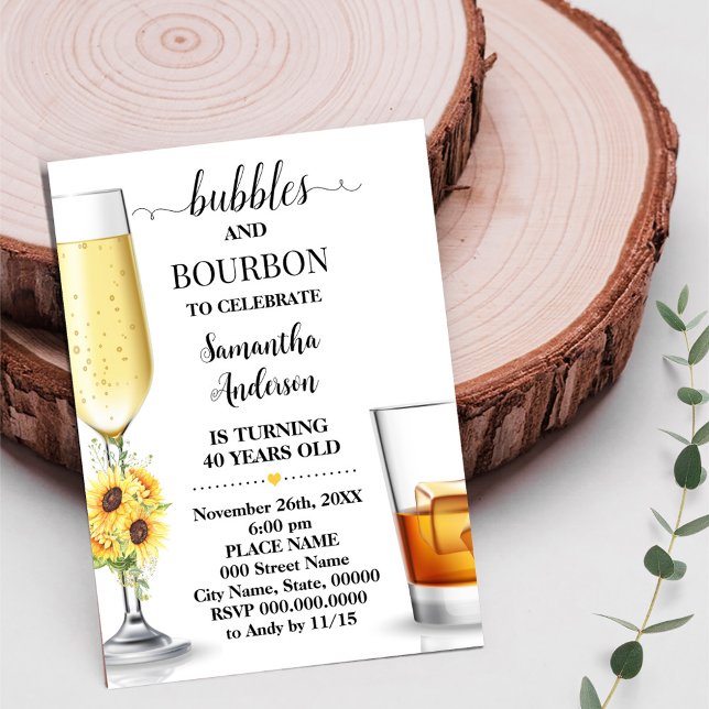 Invitation Bulles de tournesol et Adultes bourbon Anniversair (Créateur téléchargé)