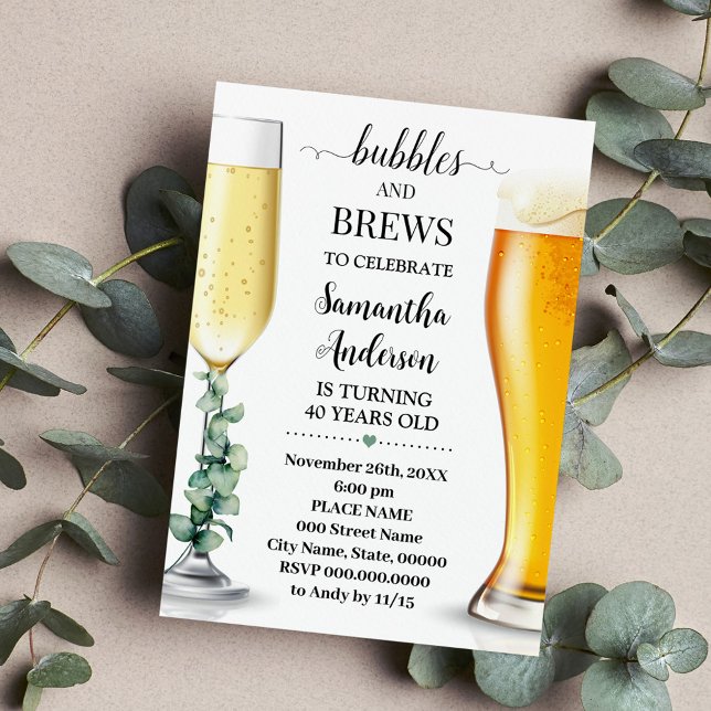 Invitation Bulles et brasse Eucalyptus Verdure Anniversaire (Créateur téléchargé)