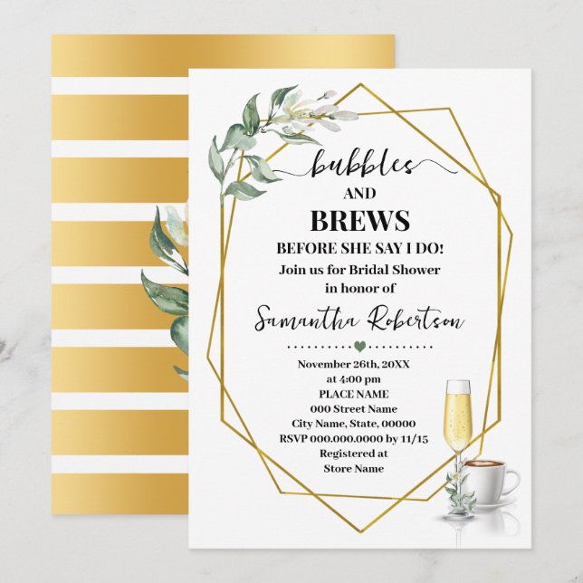 Invitation Bulles et brasses avant de faire Verdure Or (Devant / Derrière)