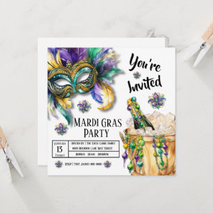 Invitation Bulles et perles Mardi Gras Party