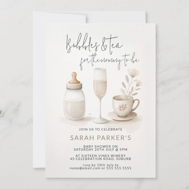 Invitation Bulles et thé pour la maman pour être Baby shower (Devant)