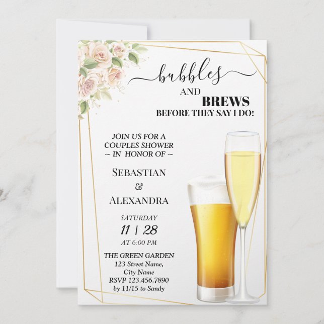 Invitation Bulles florales et brasse Couples Douche Invitatio (Devant)