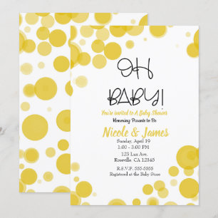 Invitation Bulles jaunes et blanches à pois Fête de bébé OH C