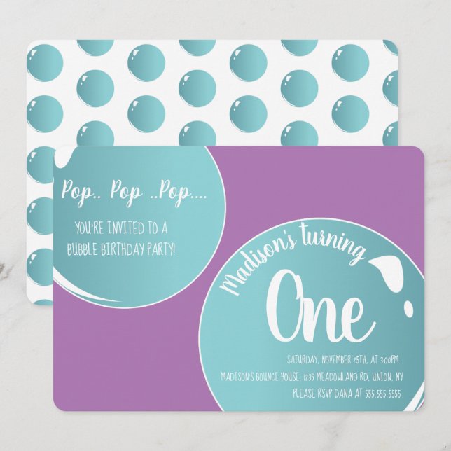 Invitation Bulles Pop Pop Pop Fête d'anniversaire (Devant / Derrière)