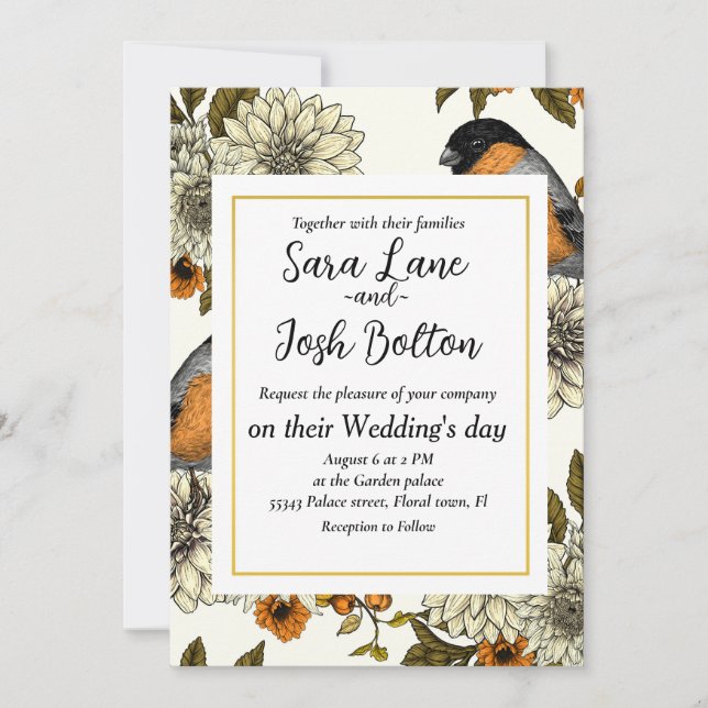 Invitation Bullfinch on autumn floral 2 (Devant)