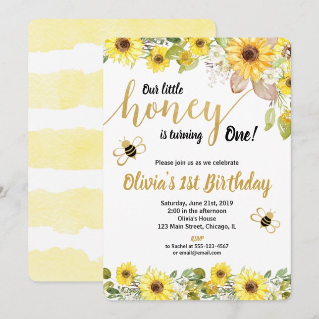 Invitation Bumble abeille tournesol d'anniversaire fille invi (Devant / Derrière)