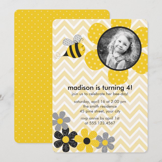 Invitation Bumble Bee Anniversaire de enfant Party (Devant / Derrière)